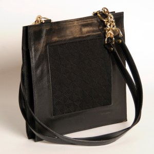 cabas de cuir de veau noir et jacquard de coton noir motif toile logo zyx