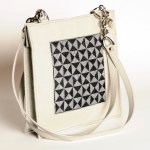 cabas moyen de cuir de buffle gris perle et jacquard réflectif gris et noir